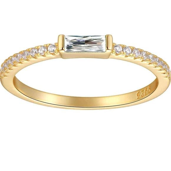 Espere Minimal Dainty Baguette Wedding Band Ring | Emerald Cut CZ - Picture 1 of 3